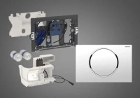 Клавиша смыва Geberit Sigma 115.908.KK.1 Type 10, бесконтактная, сенсорная, для унитаза, 3В, двойной смыв, пластик, белый/позолоченный - Gidratop.ru изображение