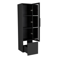 PREMIUM Колонна подвесная с распашной дверью, с зеркалом внутри, одним выдвижным ящиком, реверсивная 55502 Nero opaco, 35x38x150 - Gidratop.ru изображение