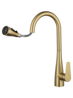Смеситель для кухни с выдвижным изливом WONZON & WOGHAND, Брашированное золото (WW-121E201B-BG) - Gidratop.ru изображение