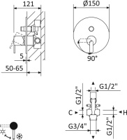 LEAF-VDIM-L-SR Встраиваемый однорычажный смеситель с переключателем на 2 выхода, исполнение Sunrise - Gidratop.ru изображение