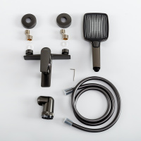 LINER-VD-GM Смеситель для ванны и душа однорычажный  в комплекте с ручным душем, шлангом и держателем, исполнение оружейная сталь - Gidratop.ru изображение