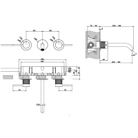 GESSI 316 встраиваемый смеситель для раковины на 3 отверстия, излив 200-180мм (внешние части), цвет: brushed black metal pvd - Gidratop.ru изображение