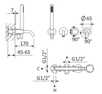 LEAF-VDIM3-D-L-01 Встраиваемый смеситель для ванны и душа с переключателем на 3 выхода, в комплекте с ручным душем, исполнение Хром - Gidratop.ru изображение
