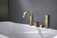 Смеситель ABBER Wasserfall AF8613G на борт ванны, золото матовое - Gidratop.ru изображение