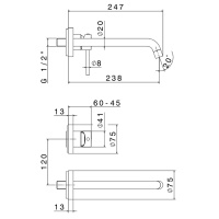 Newform XT Смеситель для раковины настенный, без донного клапана, излив 247мм, наружная часть, (для 27852) цвет: хром - Gidratop.ru изображение