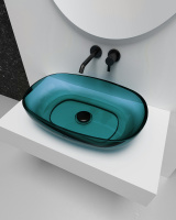 Раковина накладная прозрачная ABBER Kristall AT2805Aquamarin бирюзовая - Gidratop.ru изображение