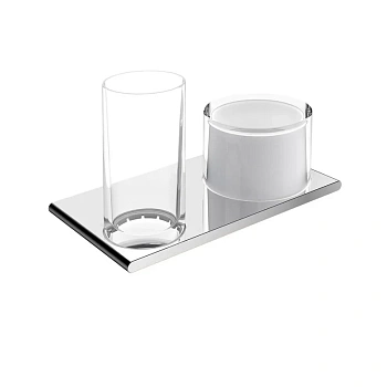 Держатель двойной Keuco Edition 400 11553059000 со стаканом и дозатором жидкого мыла, никель шлифованный