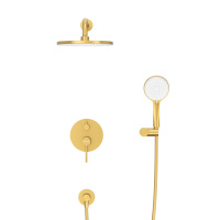 RELAX-DSET-BORO Душевой комплект встраиваемый (смеситель встраиваемый, верхний душ, ручной душ со шлангом, штуцер с держателем), брашированное золото - Gidratop.ru изображение