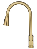 Смеситель для кухни с выдвижным изливом WONZON & WOGHAND, Брашированное золото (WW-121E201L-BG) - Gidratop.ru изображение