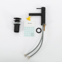 LEAF-LSM1-L-NOP Смеситель для раковины однорычажный, с донным клапаном, исполнение Чёрный матовый - Gidratop.ru изображение