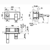 Gessi Rettangolo K встраиваемый однорычажный смеситель для раковины с индивидуальной длиной излива (70-300мм)(внешние части), цвет: хром - Gidratop.ru изображение
