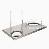 Держатель двойной Keuco Edition 400 11554059000 со стаканом и с чашей для мелочей, никель шлифованный - Gidratop.ru изображение