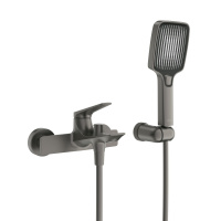 LINER-VD-GM Смеситель для ванны и душа однорычажный  в комплекте с ручным душем, шлангом и держателем, исполнение оружейная сталь - Gidratop.ru изображение