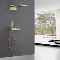 Душевая система ABBER Rund AF8752G скрытого монтажа без излива, термостат, золото матовое - Gidratop.ru изображение