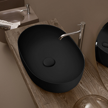 Раковина 60х40 см, без отв., накладная, цвет: черный матовый