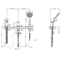 GESSI Rilievo смеситель на борт ванны на 3 отв, с убирающаяся душевой лейкой, для наполнения через слив-перелив, цвет: nero XL - Gidratop.ru изображение