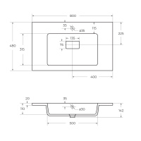раковина из искусственного мрамора, 800x480x142, CZR-800/480-LV-MR-PRS - Gidratop.ru изображение