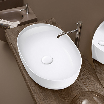 Раковина 60х40 см, без отв., накладная, цвет: белый глянцевый