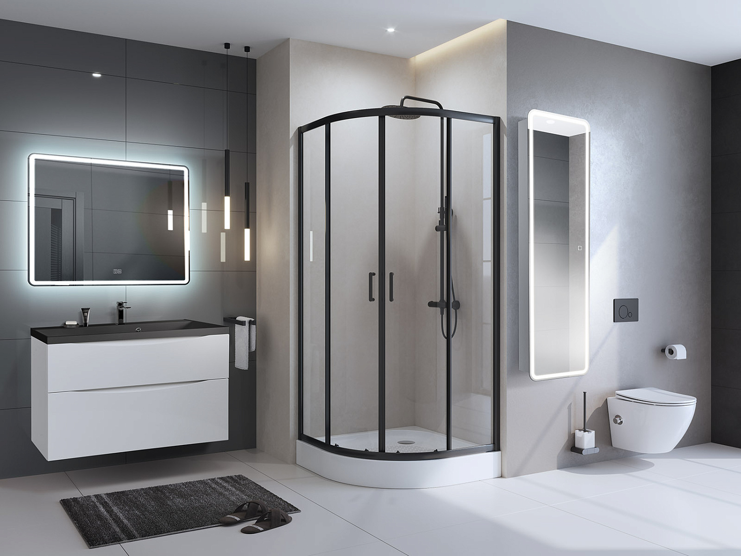 Зеркальный шкаф с одной распашной дверью, с четырьмя стеклянными полками, со встроенной подсветкой и сенсорным выключателем SPC-MAR-450/1600-1A-LED-TCH, 12W, 220-240V,455x1595x150