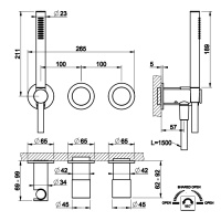 GESSI HABITO TRAME смеситель настенный встраиваемый, однорыч., с перекл. на 2 полож., с ручным душем, настенным держ., цвет Black Metal Br. PVD - Gidratop.ru изображение