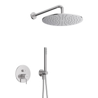 LEAF-DSIP-30-L-01 Душевая система со встраиваемым смесителем, верхним душем 30 см с кронштейном и ручным душем со штуцером, держателем и шлангом, исполнение хром - Gidratop.ru изображение