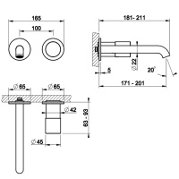 GESSI HABITO CESELLO смеситель для раковины настенный встраиваемый, однорычажный, цвет Brass Brushed PVD - Gidratop.ru изображение