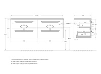 ECO-CER-N База под раковину подвесная с четырьмя выкатными ящиками для раковины с двумя чашами, Bianco Lucido, 1400x450x500, ECO-CER-N-1400-4C-SO-2-BL - Gidratop.ru изображение
