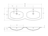 раковина из искусственного мрамора с двумя чашами 50156 Bianco, 138x52x1,5 - Gidratop.ru изображение