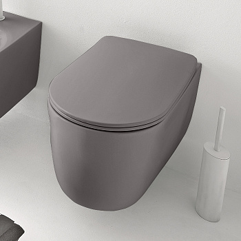 Унитаз безободковый подвесной Kerasan Nolita 55х35 см, с креплениями WB9N, цвет: FERRO MATT