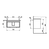 Тумба под раковину Laufen Base 75 см, подвесная, с 2 ящиками, белый глянцевый, 4.0235.2.110.261.1 - Gidratop.ru изображение