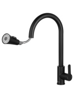 Смеситель для кухни с выдвижным изливом WONZON & WOGHAND, Черный матовый (WW-121E201L-MB) - Gidratop.ru изображение