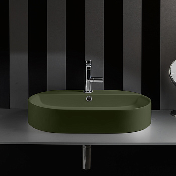 Раковина-чаша 65х40х12 см, 1 отв., с переливом, цвет: Verde muschio