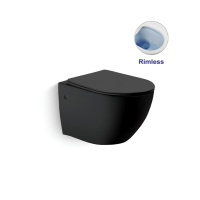 Унитаз подвесной Globo VT1-14MB безободковый, цвет матовый черный, ультратонкое сиденье soft-close - Gidratop.ru изображение