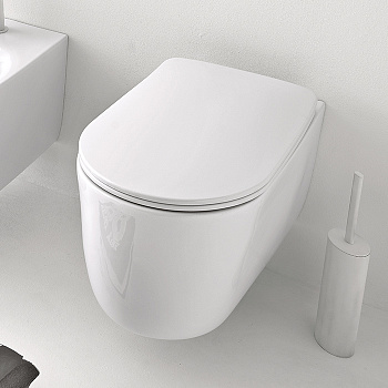 Унитаз безободковый подвесной 55х35 см, с креплениями WB9N, цвет: белый глянцевый