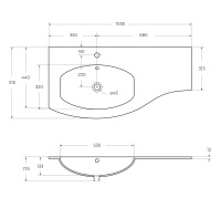 раковина из искусственного мрамора, левосторонняя 50153 Bianco, 104x52x1,5 - Gidratop.ru изображение