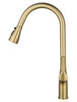 Смеситель для кухни с выдвижным изливом WONZON & WOGHAND, Брашированное золото (WW-AE54123-BG) - Gidratop.ru изображение