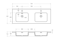раковина из искусственного мрамора с двумя чашами 50211, 121х46 - Gidratop.ru изображение
