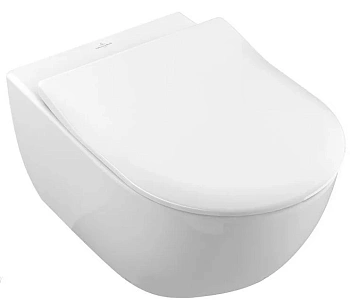 Подвесной безободковый унитаз Villeroy&Boch Subway 2.0 5614R2R1 с покрытием CeramicPlus с крышкой-сиденьем Slimseat с микролифтом, альпийский белый