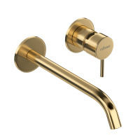 LEAF-BLI2-20-L-SR Смеситель для раковины встраиваемый однорычажный, на два отверстия, длина излива 20 см, исполнение Sunrise - Gidratop.ru изображение