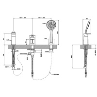 Gessi Emporio Via manzoni смеситель для ванны на 3 отверстия наполнение через слив-перелив, лейка, цвет: Chrome - Gidratop.ru изображение