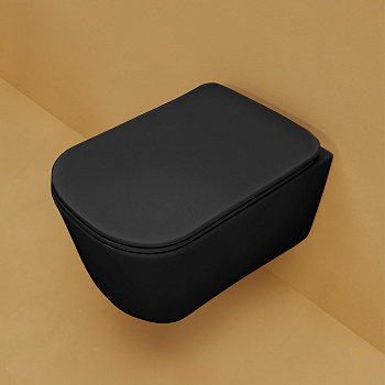 Унитаз подвесной 54х35см безободковый, с системой экономии воды 3л, c креплением, цвет: черный матовый