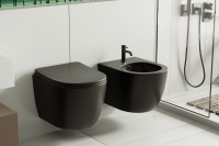 Комплект ABBER унитаз AC1100MB черный матовый с инсталляцией AC0105 и кнопкой AC0121MB, биде AC1150MB с инсталляцией AC0101P - Gidratop.ru изображение