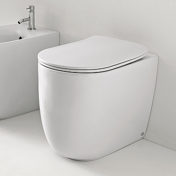 Унитаз безободковый пристенный 55х35 см, с креплениями WB5N, цвет: Белый матовый