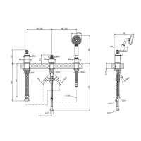 GESSI VENTI20 смеситель для установки на борт ванны на 3 отверстия, однорычажный, без излива, с ручным душем и шлангом 1500 мм., цвет Brass PVD - Gidratop.ru изображение