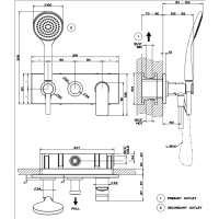 GESSI Rilievo встраиваемый смеситель для ванны на 2 источника, с душевой лейкой и переключателем (внешние части), цвет: хром - Gidratop.ru изображение